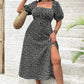 🩷👗Kurzärmliges Kleid mit geteiltem Blumendruck