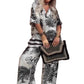 🔥Damen-Set mit Print: Top mit V-Ausschnitt & lange Hose