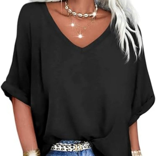 Lässiges, lockeres V-Ausschnitt-Oberteil für Damen | Entspannter und schicker Stil