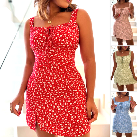 🌸Minikleid mit Spaghettiträgern und Blumendruck