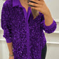 🌈50 % Rabatt für begrenzte Zeit💞Partyhemd mit Pailletten und Button-Down-Revers für Damen