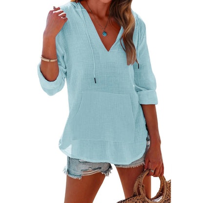 ⏰Zeitlich begrenzter Verkauf 50% RABATT🏖️Übergroßes Strandkleid mit Kapuze für Damen – Langärmliges Hemd mit V-Ausschnitt und Tasche