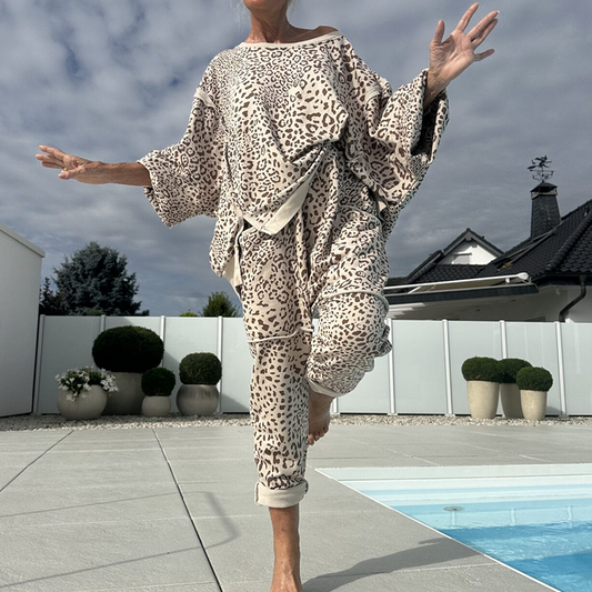 💃2-teiliges Oberteil Hosenset mit Leopardenmuster für Damen☕Lockere Passform, perfekt für Brunch oder Besorgungen am Wochenende✨