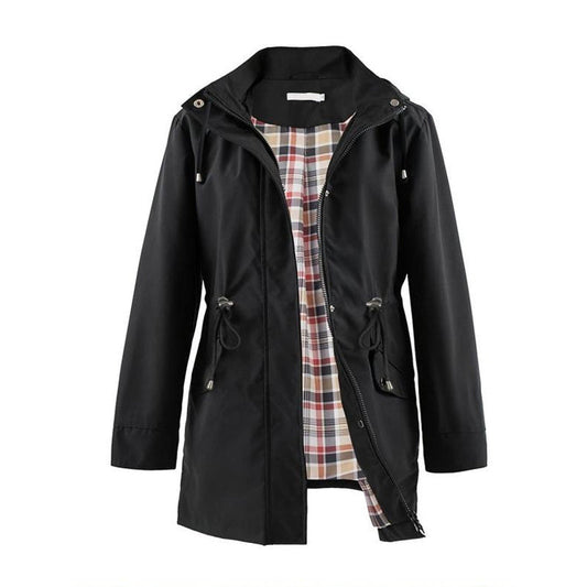 Mittellange Windjacke mit Kapuze, Tunnelzug und Reißverschluss