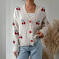 Damen-Freizeit-Cardigan mit Kirschenstickerei und Knöpfen