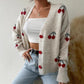 Damen-Freizeit-Cardigan mit Kirschenstickerei und Knöpfen