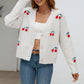 Damen-Freizeit-Cardigan mit Kirschenstickerei und Knöpfen