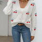 Damen-Freizeit-Cardigan mit Kirschenstickerei und Knöpfen