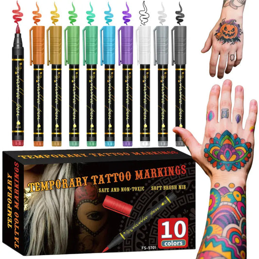 🌈Schnäppchen 50 % Rabatt🎨10-farbiges Set mit temporären Tattoo-Markern