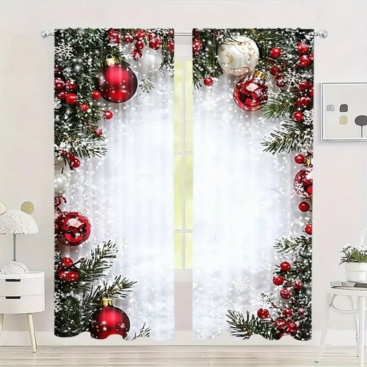 🎅Weihnachtsangebot – 50 % Rabatt🎄Weihnachtliche Fenstergardinen, 2-teiliges Set für Ihre Heimdekoration