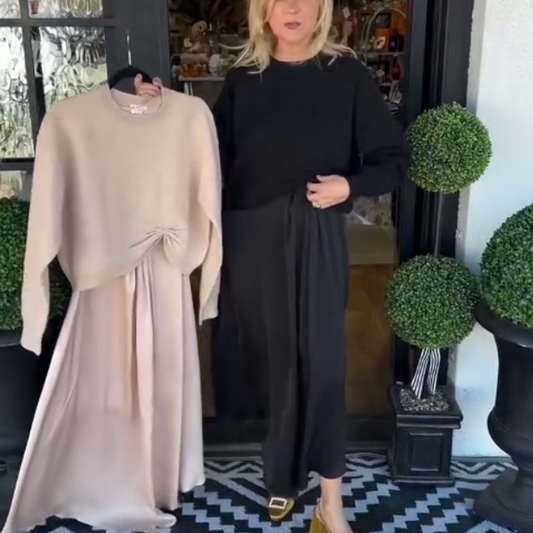 Elegantes 2-teiliges Set für Damen: Oberteil mit gedrehtem Knoten & Maxikleid🔥Kauf 2 Artikel versandkostenfrei