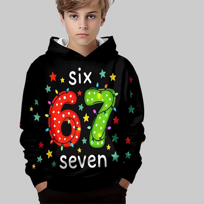 🎅Weihnachtsangebot 2025: 50% Rabatt🎄Kinder Weihnachts-Kapuzenpullover mit „67“ Grafik-Print