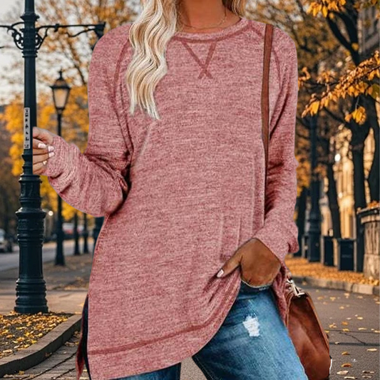 🔥Zeitlich begrenztes Angebot🔥Damen Herbst-Tunika-Tops mit Seitenschlitz und langen Ärmeln