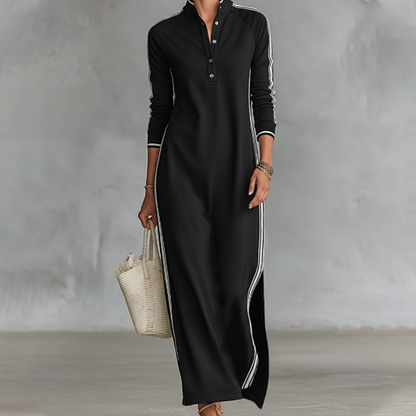 Minimalistisches Kleid mit Knopfleiste und Kontrastbesatz