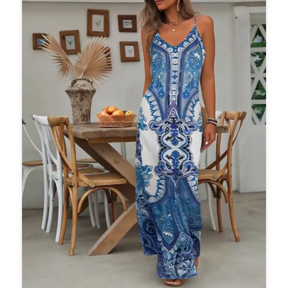 👗JETZT 60% RABATT!💃Maxikleid mit Retro-Print und V-Ausschnitt für Damen✨