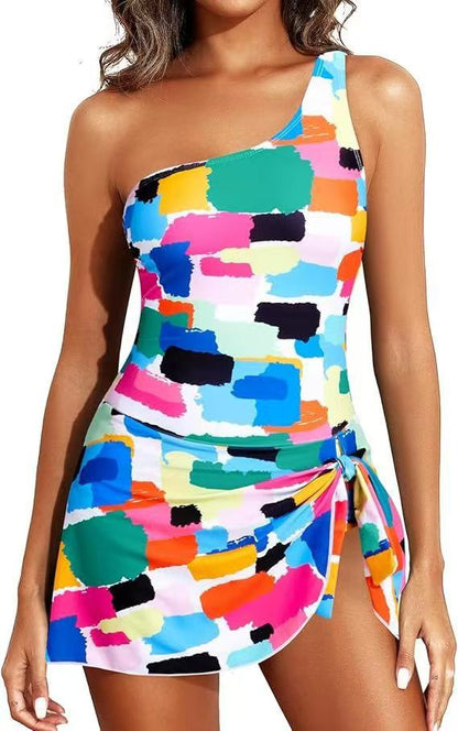 Einteiliger One-Shoulder-Badeanzug mit Rock