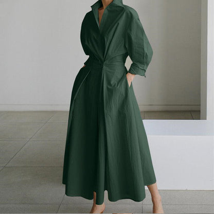 💥Neu im Angebot 2026💕 Schlichtes Baumwoll-Wickelkleid mit Reverskragen für Damen