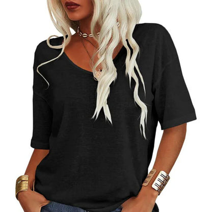 ⏳Begrenzte Zeit 50% Rabatt💥Einfarbiges T-Shirt mit V-Ausschnitt für Damen
