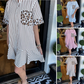 Damenmode gestreifte Patchwork-Hemdkleider mit Leopardenmuster