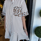 Damenmode gestreifte Patchwork-Hemdkleider mit Leopardenmuster