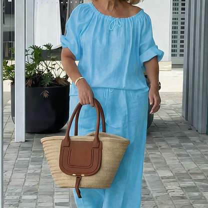 💎 50% RABATT! 💎 2-teiliges Damen-Set – U-Ausschnitt, Weite Hose & Premium-Stoff