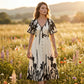 👗Jetzt 50% reduziert!🌸 Damen-Midikleid mit botanischem Print – V-Ausschnitt, A-Linie und Volantärmel🌿