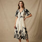 👗Jetzt 50% reduziert!🌸 Damen-Midikleid mit botanischem Print – V-Ausschnitt, A-Linie und Volantärmel🌿