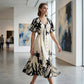 👗Jetzt 50% reduziert!🌸 Damen-Midikleid mit botanischem Print – V-Ausschnitt, A-Linie und Volantärmel🌿
