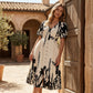 👗Jetzt 50% reduziert!🌸 Damen-Midikleid mit botanischem Print – V-Ausschnitt, A-Linie und Volantärmel🌿