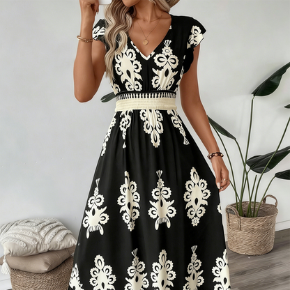 💎60% AUF DAS MAXIKLEID!💎V-Ausschnitt, Barockmuster & Fließender Stoff für Eleganz✨