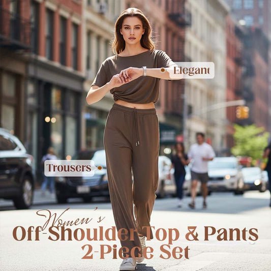🌞Frühlingserwachen: 50% Rabatt!💎"Soft-Touch" Lounge-Set mit asymmetrischem Off-Shoulder Top & Weiter Hose