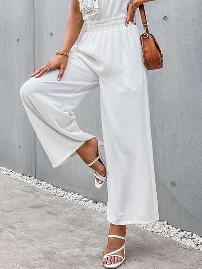 🔥 Damen-Caprihose aus Leinen mit hohem Bund, weitem Bein und elastischem Bund