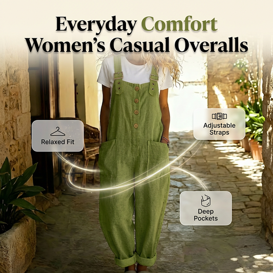 👖JETZT 50% RABATT!🌿Lässige Damen-Latzhose mit Knopfleiste – Verstellbare Träger, atmungsaktives Material & bequeme Passform✨