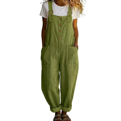👖JETZT 50% RABATT!🌿Lässige Damen-Latzhose mit Knopfleiste – Verstellbare Träger, atmungsaktives Material & bequeme Passform✨