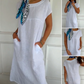 Damen Kurzarmkleid mit Rundhalsausschnitt aus Baumwoll-Leinen