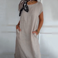 Damen Kurzarmkleid mit Rundhalsausschnitt aus Baumwoll-Leinen