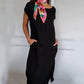 Damen Kurzarmkleid mit Rundhalsausschnitt aus Baumwoll-Leinen