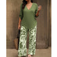 💖LETZTER TAG IM ANGEBOT: 70% Rabatt!!💖Damen Zweiteiler – elegante V-Neck Bluse + weite Print-Hose