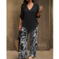 💖LETZTER TAG IM ANGEBOT: 70% Rabatt!!💖Damen Zweiteiler – elegante V-Neck Bluse + weite Print-Hose
