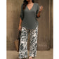 💖LETZTER TAG IM ANGEBOT: 70% Rabatt!!💖Damen Zweiteiler – elegante V-Neck Bluse + weite Print-Hose