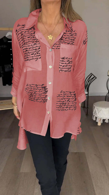 🌸49% RABATT🌸Brief drucken Mode Revers Shirt (Kaufen Sie 2 gratis Versand)