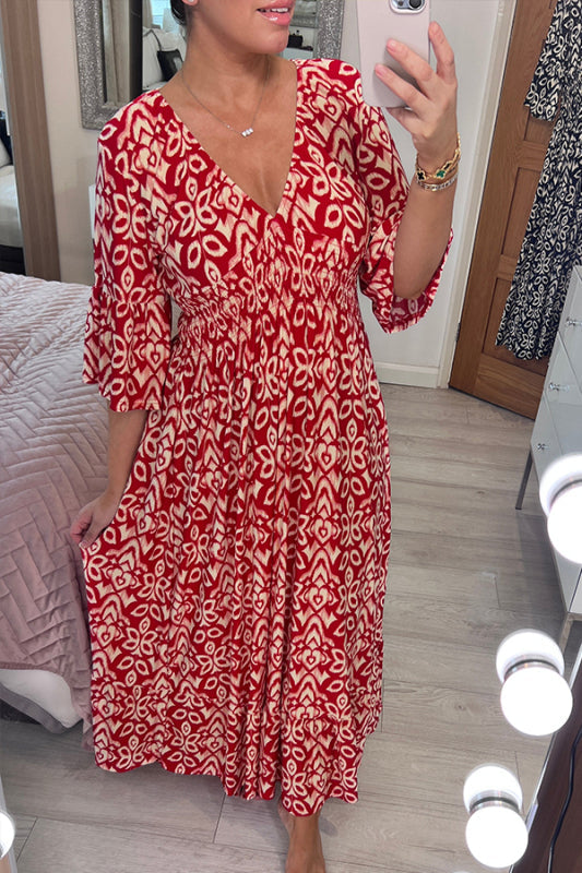 🔥Kostenloser Versand🔥Bohemian Casual Print V-Ausschnitt langes Kleid