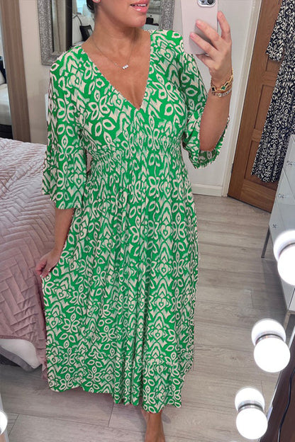 🔥Kostenloser Versand🔥Bohemian Casual Print V-Ausschnitt langes Kleid