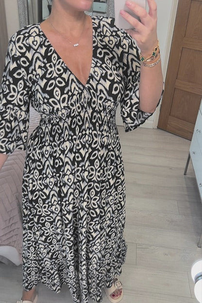 🔥Kostenloser Versand🔥Bohemian Casual Print V-Ausschnitt langes Kleid